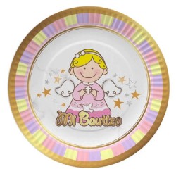 PLATOS BAUTIZO ROSADO X 6 U
