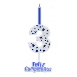 VELA NRO 3 FELIZ CUMPLE AZUL