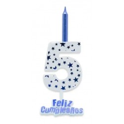 VELA NRO 5 FELIZ CUMPLE AZUL